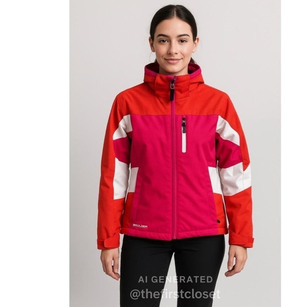 Boulder Gear Jacket Womens M Red Pink White Stand Collar Front Zip Ski